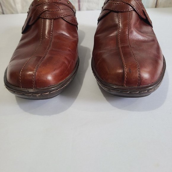 Clarks 71495 Mules Shoes Brown Leather Womans Slip-ons Studded Size 8 M clogs - Picture 6 of 11